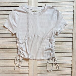 White Ribbed Short Sleeve Top